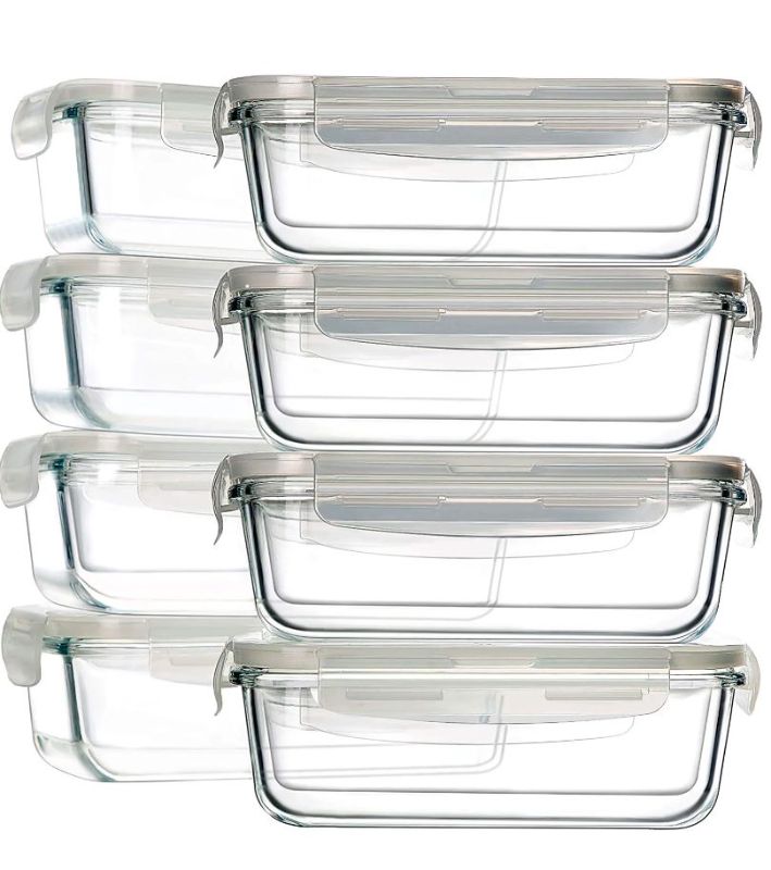 Photo 1 of 8 Pack Glass Food Storage Containers, BAYCO Glass Meal Prep Containers, Airtight Glass Storage Containers with Lids - BPA-Free & Leak Proof (8 lids & 8 Containers) 30oz
