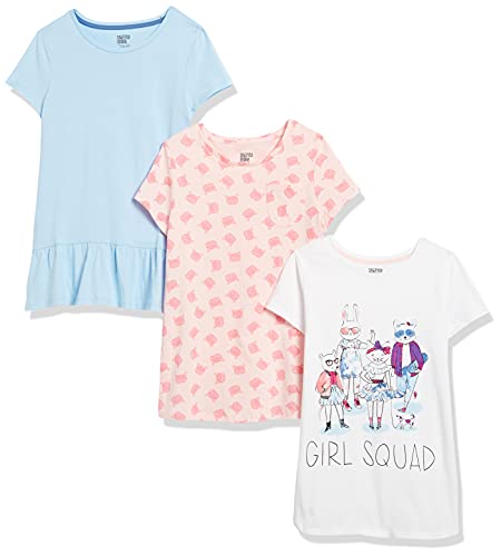 Photo 1 of 2 PACK 6 SHIRTS Spotted Zebra Girls' Short-Sleeve and Sleeveless Tunic Tops, Pack of 3, Blue/Pink/Grey, LARGE AND X-Large
