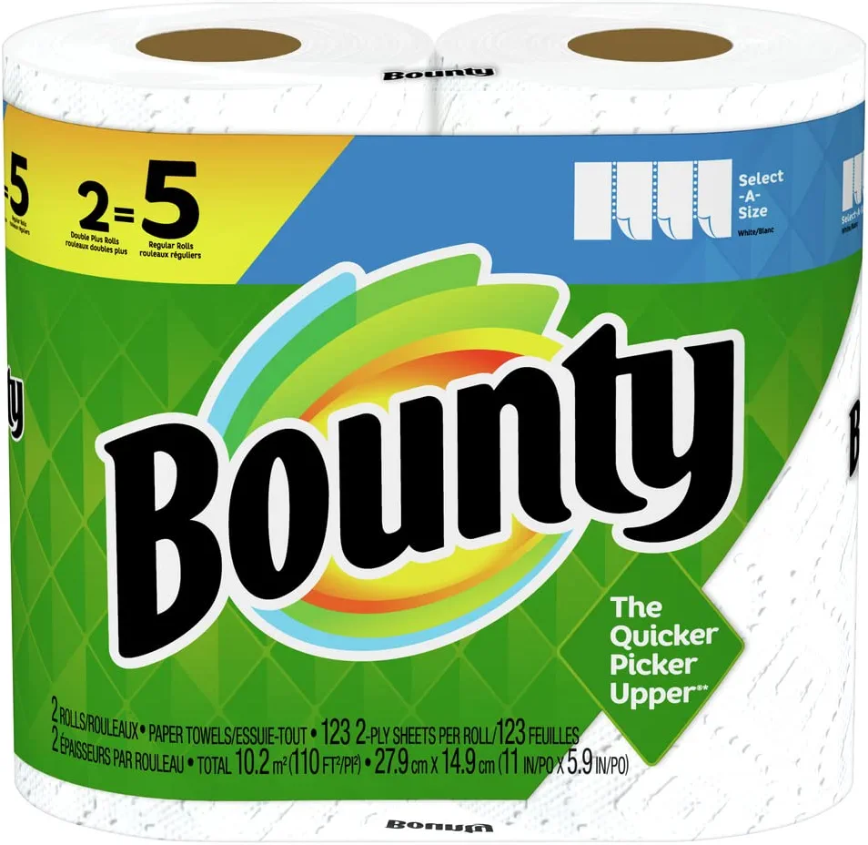 Photo 1 of 2 pack Bounty Select-A-Size Paper Towels, White, 2 Double Plus Rolls = 5 Regular Rolls
