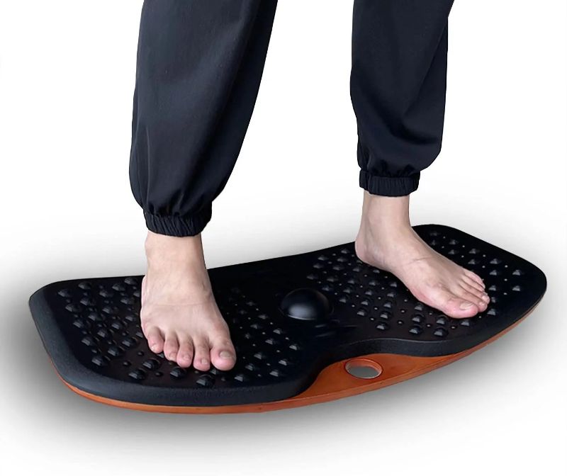 Photo 1 of Anti Fatigue Balance Board Standing Desk Balance Boards Sit Stand Desk Mat Wobble Foot Rocker Balancing Exercise Core Strength Fitness Comfortable Standing Board (Large) 