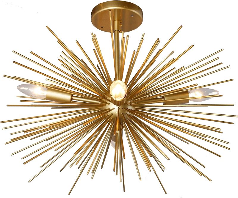 Photo 1 of 20 Inch Astra Sputnik Semi Flush Mount Lamp Gold Spike Starburst Light Mid Century 