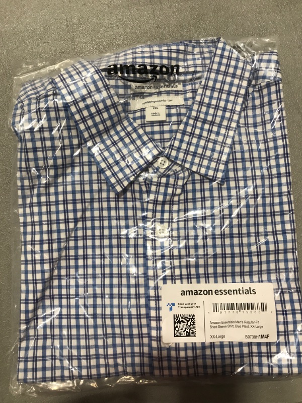 Photo 2 of Amazon Essentials Men's Regular-Fit Short-Sleeve Poplin Shirt XX-Large Blue, Plaid