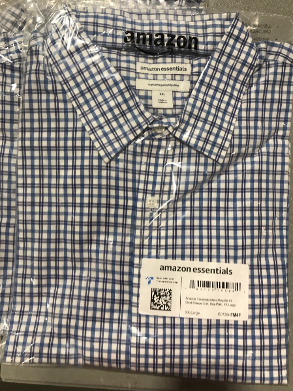 Photo 1 of Amazon Essentials Men's Regular-Fit Short-Sleeve Poplin Shirt XX-Large Blue, Plaid