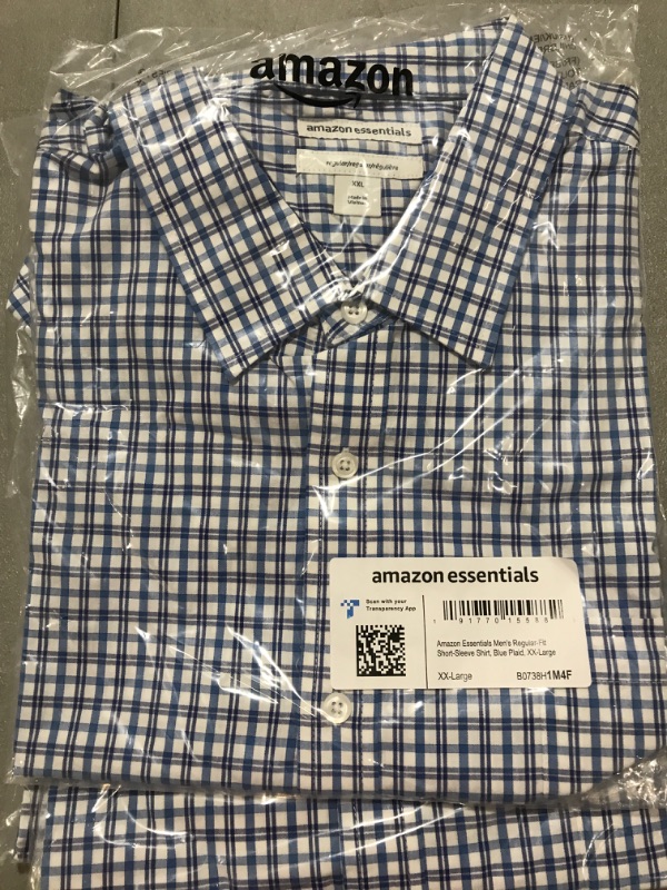 Photo 2 of Amazon Essentials Men's Regular-Fit Short-Sleeve Poplin Shirt XX-Large Blue, Plaid