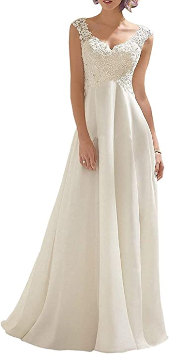 Photo 1 of Abaowedding Women's Wedding Dress Lace Double V-Neck Sleeveless Evening Dress
