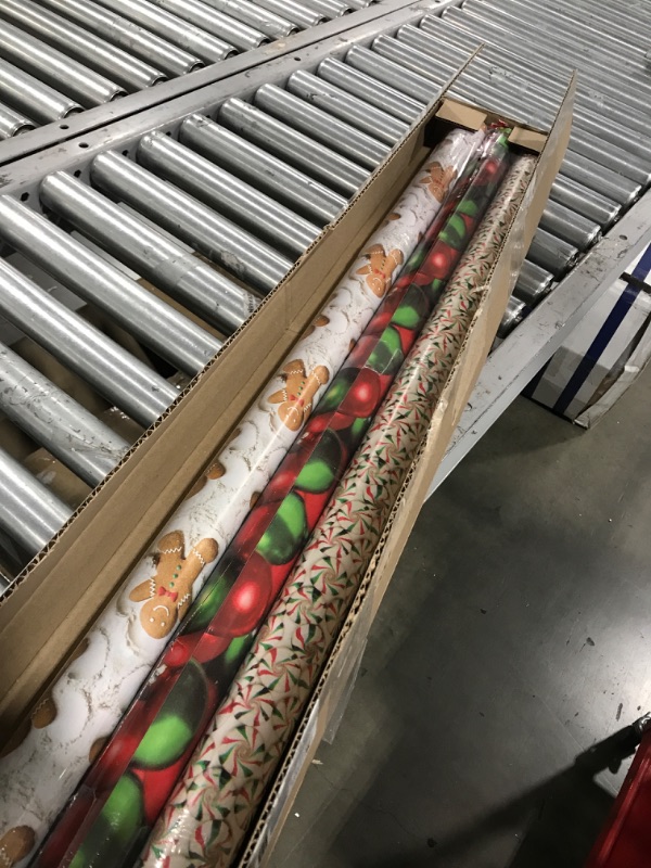 Photo 2 of American Greetings (3-Rolls, Reversible Christmas Wrapping Paper, Men, (3 Pack, 120 sq. ft (Pack of 3), Gingerbread, Ornaments and Peppermints