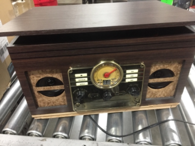 Photo 1 of Victrola Nostalgic 6-in-1 Bluetooth Record Player & Multimedia Center with Built-in Speakers - 3-Speed Turntable, CD & Cassette Player, AM/FM Radio | Wireless Music Streaming | Espresso Espresso Entertainment Center