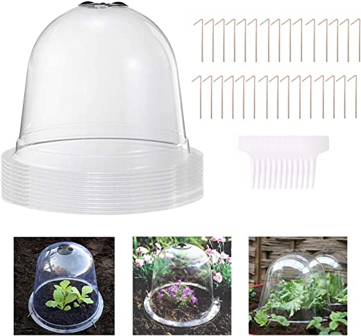 Photo 1 of 10 Pack Reusable Plant Protector Cover - Mini Greenhouse with 30pcs Metal Stakes + 12pcs Plant Labels, Garden Cloche Dome Plant Bell Cover for Outdoors Plants. (10.2" Diam. X 8.3" Height)
