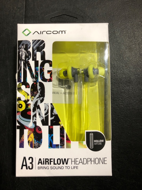 Photo 3 of Aircom A3 Active Air Tube Headphones - Radiation-Dampening Wired Sports Earbuds with Airflow Audio Technology for Premium Sound and EMF Protection – Yellow
