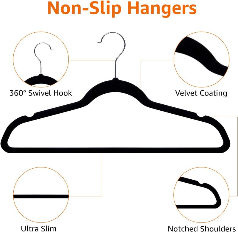 Photo 1 of 10 Pack- Amazon Basics Black Velvet Hangers