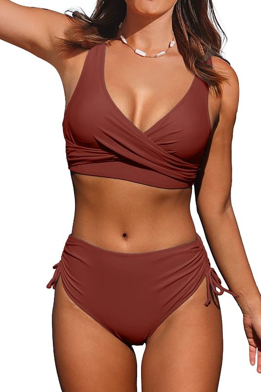 Photo 1 of [Size S] Beachsissi Women's High Waisted Bikini Twist Front Tie Back 2 Piece Swimsuits
