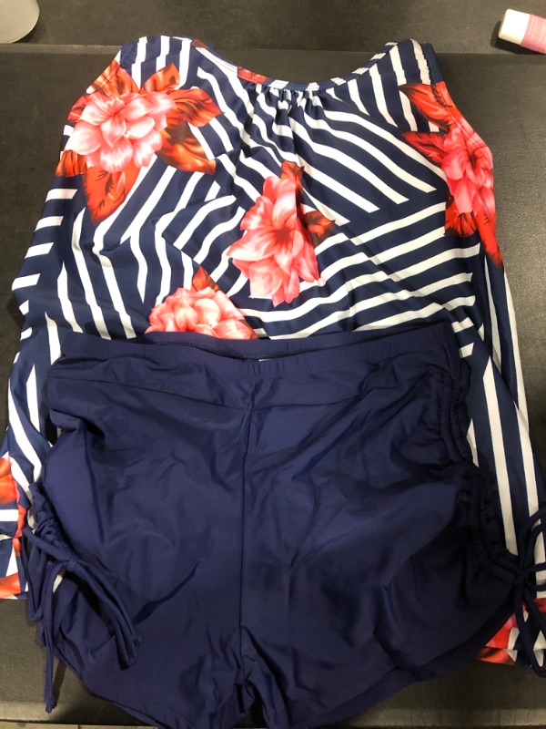 Photo 1 of [Size L] Women's 2 pc Swimsuit- Navy Floral Stripes