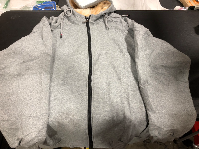 Photo 1 of [Size XL] Fur Lined Zip Up Coat with Hood- Grey