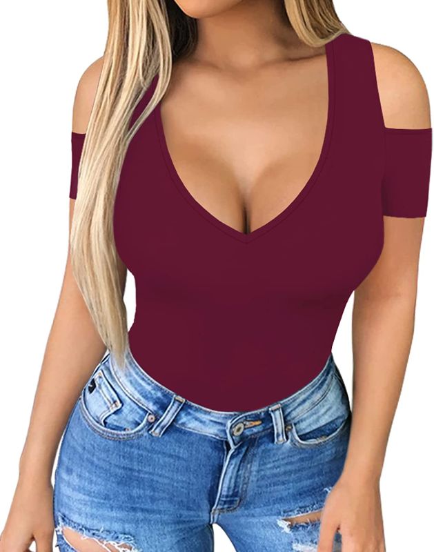 Photo 1 of [Size XL] HERLOLLYCHIPS Women Tops Summer Deep V Neck Short & Long Sleeve Cold Shoulder Slim Fit Casual Sexy Tees T-Shirts 