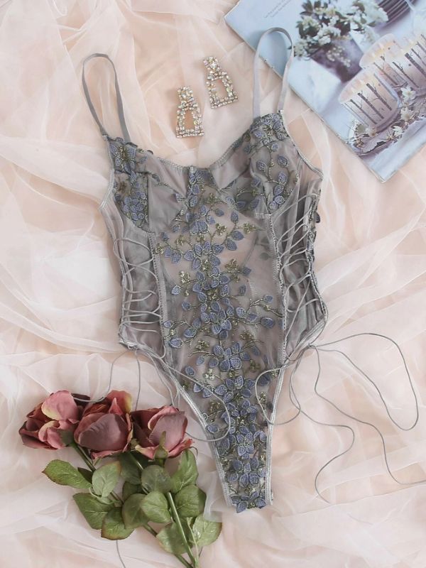 Photo 1 of [Size M] Ladies Lingerie- Grey with Blue Flowers