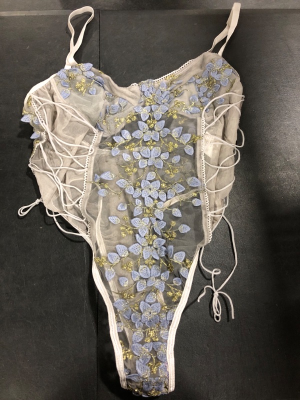 Photo 2 of [Size M] Ladies Lingerie- Grey with Blue Flowers