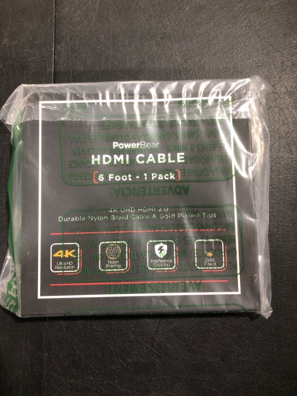 Photo 2 of PowerBear 4K HDMI Cable 6 ft | High Speed, Braided Nylon & Gold Connectors, 4K @ 60Hz, Ultra HD, 2K, 1080P, ARC & CL3 Rated | for Laptop, Monitor, PS5, PS4, Xbox One, Fire TV, Apple TV & More 6 ft 1