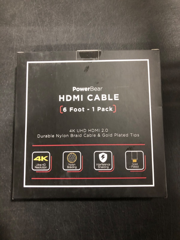 Photo 2 of PowerBear 4K HDMI Cable 6 ft | High Speed, Braided Nylon & Gold Connectors, 4K @ 60Hz, Ultra HD, 2K, 1080P, ARC & CL3 Rated | for Laptop, Monitor, PS5, PS4, Xbox One, Fire TV, Apple TV & More 6 ft 1