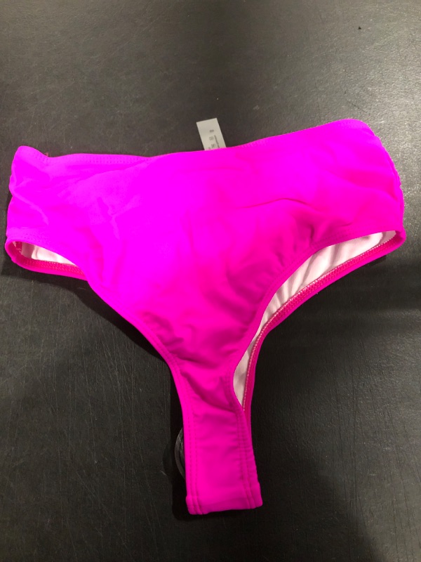Photo 2 of [Size Small ] Verdusa Women's High Cut Swimwear Beach Panty Thong High Waisted Bikini Bottom -Hot Pink