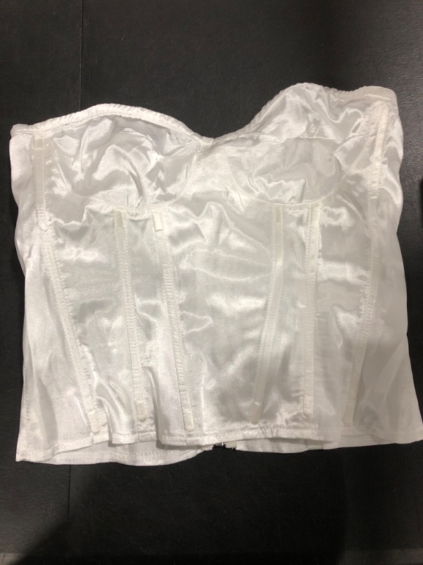 Photo 1 of [Size SheIn Women's Zip Backless Strapless Bustier Push Up Vest Ruched Crop Tube Tops- White