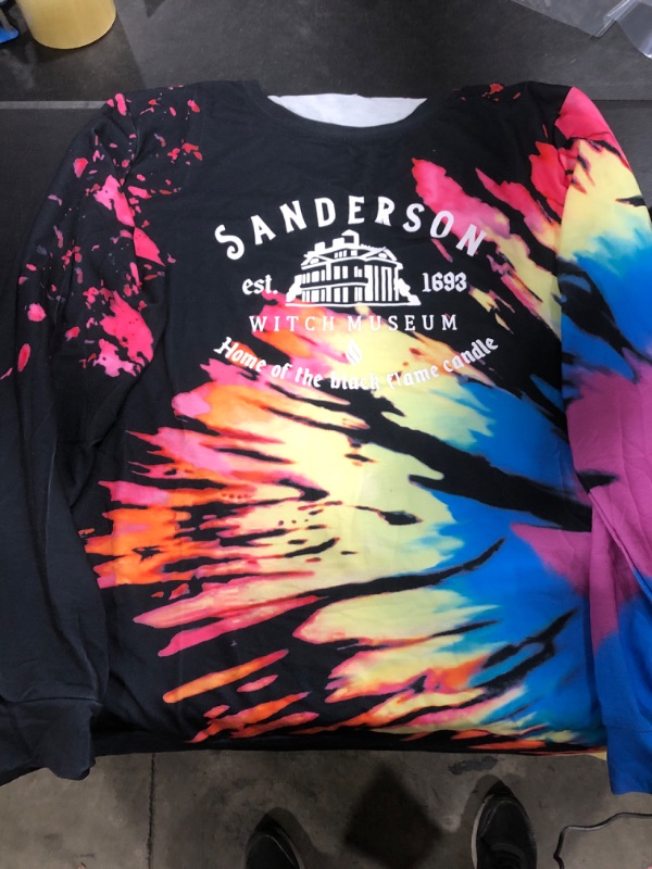 Photo 2 of [Size XX-Large] Sanderson Witch Museum Sweatshirt Womens Reverse Halloween Tie Dye Pullover Shirt Casual Lightweight Long Sleeve Shirt - Black