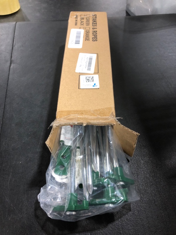 Photo 1 of Eurmax USA Galvanized Non-Rust Camping Family Tent Pop Up Tent Stakes Ice Tools Heavy Duty 10pc-Pack, with 4x10ft Ropes & 1 Stopper Green