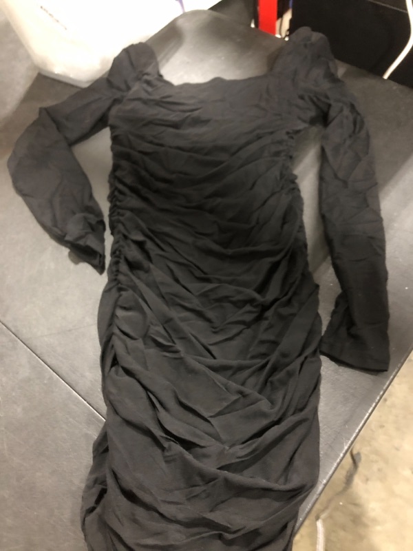 Photo 2 of [Size XS] WDIRARA Square Neck Long Sleeve Ruched Bodycon Dress- Black