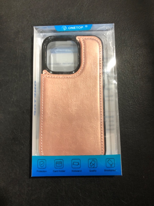 Photo 2 of ONETOP Compatible with iPhone 14 Pro Wallet Case with Card Holder, PU Leather Kickstand Card Slots Case, Double Magnetic Clasp and Durable Shockproof Cover 6.1 Inch (Rose Gold)