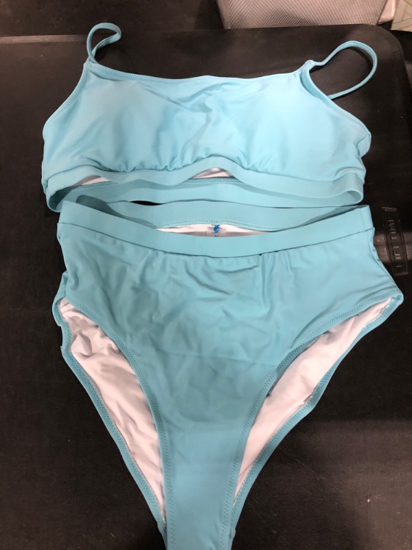 Photo 1 of [Size M] Womens High Waisted Swimsuits Bottom Padded Bathing Suits Bikini Sets Top Two Piece Swimwear Light Blue 