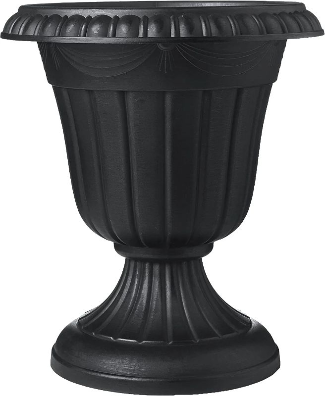 Photo 1 of Arcadia Garden Products PL20BK Classic Traditional Plastic Urn Planter Indoor/Outdoor, 10" x 12", Black
