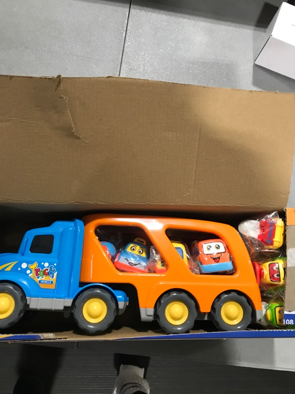 Photo 2 of 9 pcs Cars Toys for 2 3 4 5 Years Old Toddlers, Big Carrier Truck with 8 Small Cartoon Pull Back Cars, Colorful Assorted Vehicles, Transport Truck with Sound and Light, Best Gift for Boy and Girl