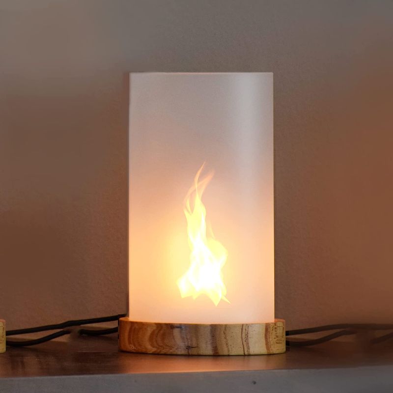 Photo 1 of ABAMERICA LED Flame Effect Lamp, Torch Table Lamp, LED Fire Candle with Wooden Cylinder ,USB Adapter, Remote ,Timer, 2 Mode of Flame , Bedside Light, House Warming Gift
