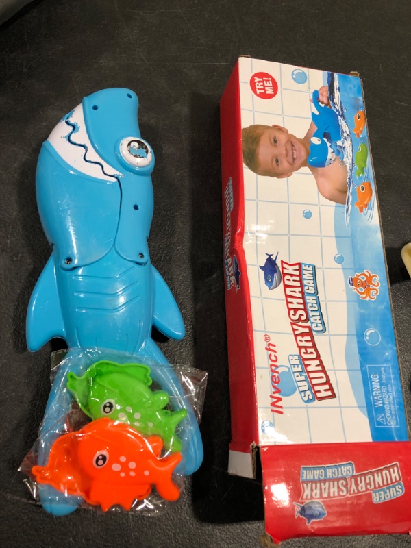 Photo 2 of INvench Shark Grabber Baby Bath Toys - 2022 Upgraded Blue Shark with Teeth Biting Action Include 4 Toy Fish Bath Toys for Kids Boys Girls Toddlers Ages 4-8
