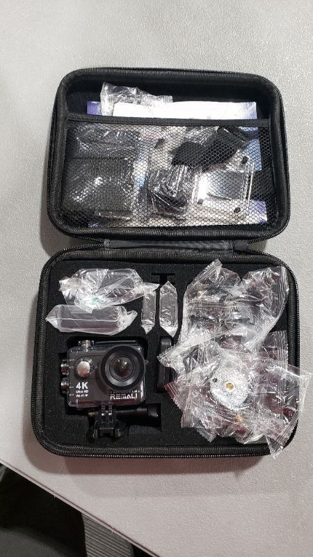 Photo 2 of REMALI CaptureCam 4K Ultra HD and 12MP Waterproof Sports Action Camera Kit with Carrying Case, 3 Batteries, Dual Battery Charger, 2” LCD Screen, WiFi, Remote Control, and 21 Mounts and Accessories
