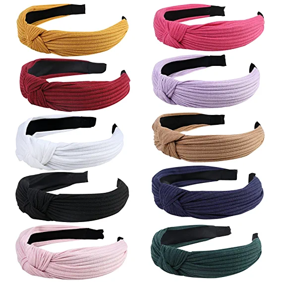 Photo 1 of 10 Pack Knotted Wide Headbands for Women Girls Cute Fashion Head Wrap in Solid Color Non-slip Hair Accessories for Daily Festival Gifts