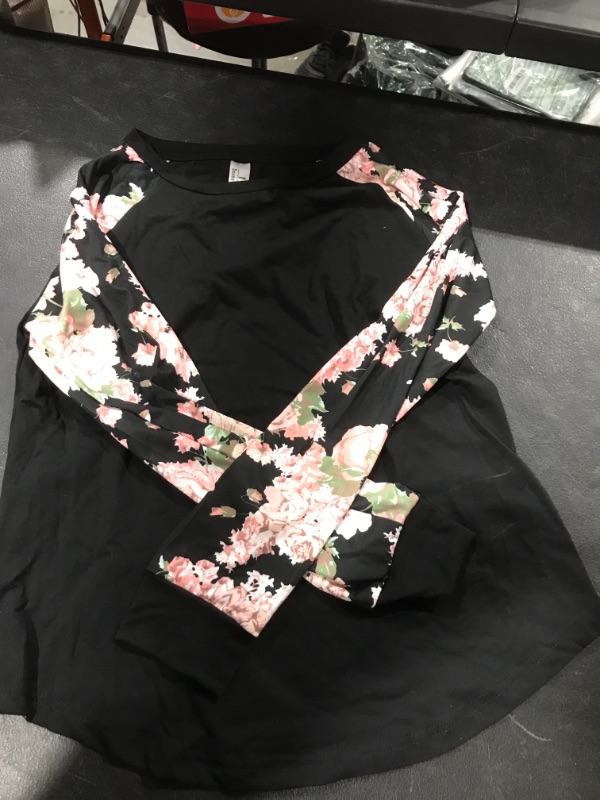 Photo 2 of  Women's Long Sleeve T-Shirt Tee Black Floral Sleeve