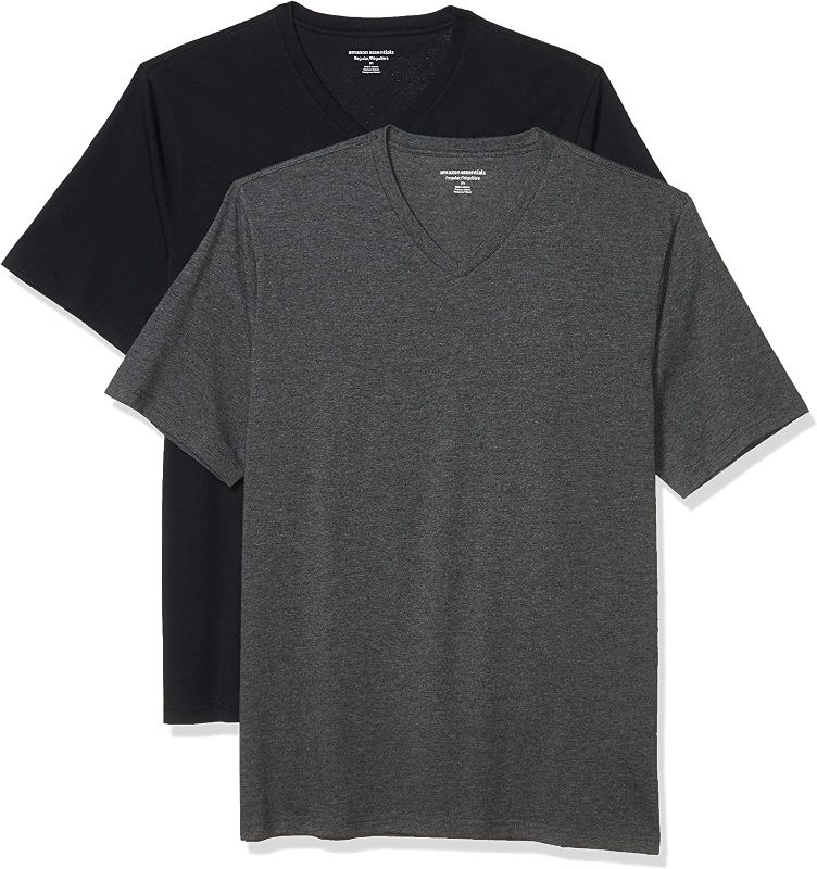 Photo 1 of Amazon Essentials Men's Regular-Fit Short-Sleeve V-Neck T-Shirt, Pack of 2 5X