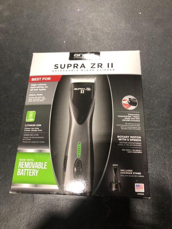 Photo 6 of Andis 79005 Supra ZR II Cordless Rechargeable Hair & Beard Trimmer, Detachable Blade Clipper, Lithium-Ion Powerful Battery, Black - Pack of 1