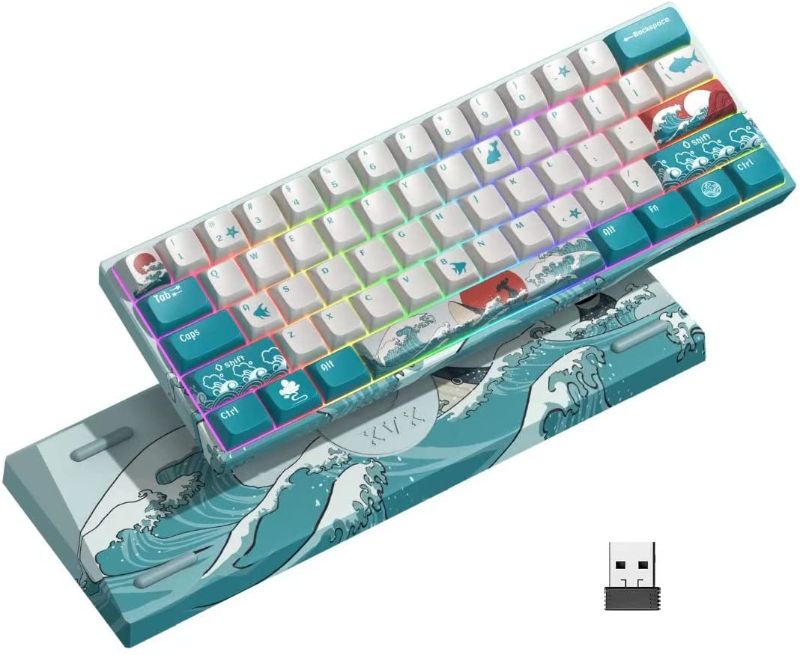 Photo 1 of HITIME XVX M61 60% Mechanical Keyboard Wireless, Ultra-Compact 2.4G Rechargeable Gaming Keyboard, RGB Backlit Ergonomic Keyboard for Windows Mac PC Gamers(Coral Sea Theme, Gateron Yellow Switch)
