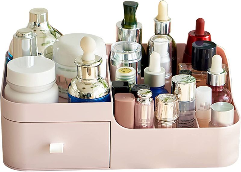 Photo 1 of Abiudeng Makeup Organizer for Cosmetic,Small Makeup Organizer with Drawers,Skincare Organizer,Bathroom Organizer for Lipsticks,Jewelry,Nail Care,Skincare,Eyeshadows-Small Pink
