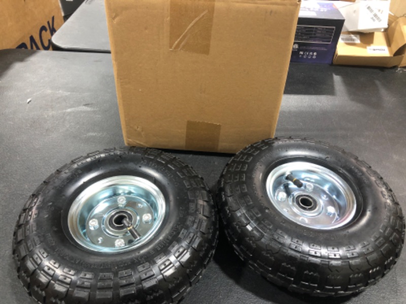 Photo 2 of 2 Pack 4.10/3.50-4" Pneumatic Air Filled Heavy-Duty Wheels/Tires,10" All Purpose Utility Wheels/Tires for Hand Truck/Gorilla Utility Cart/Garden Cart,5/8" Center Bearing,2.25" Offset Hub…
