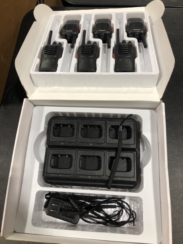 Photo 1 of BAOFENG BF-88ST Walkie Talkies Long Range (6 Pack), Rechargeable Two Way Radio with 6 Way Multi Unit Charger, License-Free Walky Talky for Adults with Earpieces, USB Charging, Black

