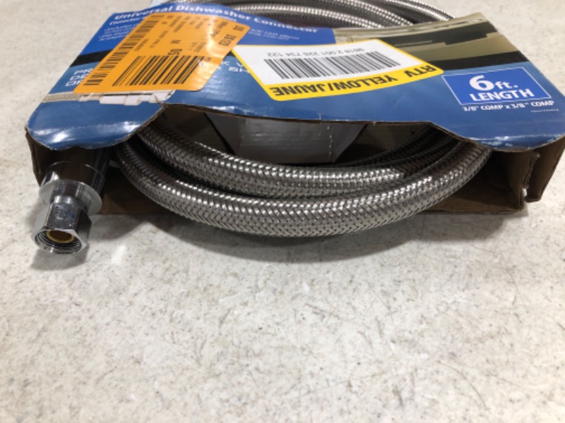 Photo 1 of BURST PROTECT 3/8 in. COMP x 3/8 in. COMP x 72 in. Universal BurstProtect Dishwasher Connector. OPEN PACKAGE. MISSING FITTINGS. 
