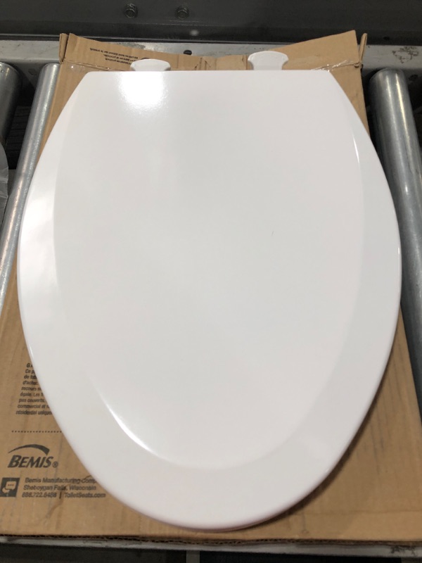 Photo 3 of BEMIS Elongated Closed Front Enameled Wood Toilet Seat in Cotton White Removes for Easy Cleaning. OPEN BOX. 
