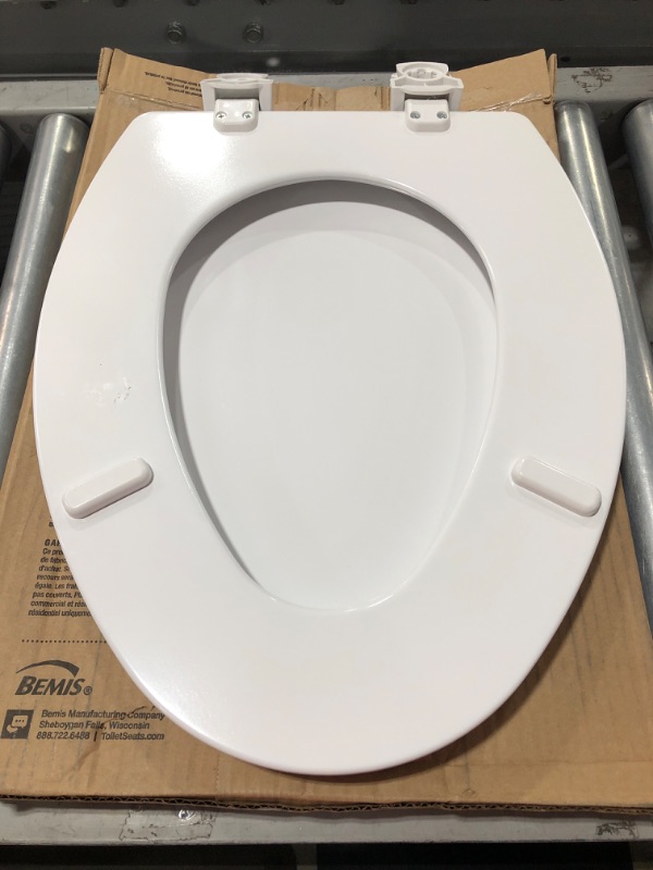 Photo 5 of BEMIS Elongated Closed Front Enameled Wood Toilet Seat in Cotton White Removes for Easy Cleaning. OPEN BOX. 
