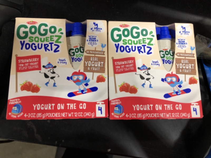 Photo 2 of (4 Pack) GoGo Squeez Yogurtz Strawberry Yogurt Pouch, 3 oz, 4 Pack , 2 boxes total 8 pouches 
