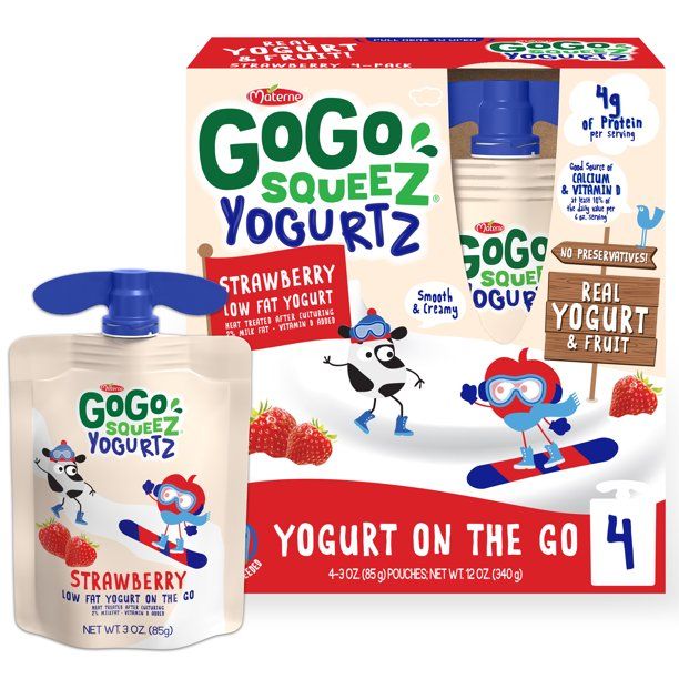 Photo 1 of (4 Pack) GoGo Squeez Yogurtz Strawberry Yogurt Pouch, 3 oz, 4 Pack , 2 boxes total 8 pouches 
