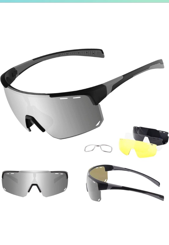 Photo 1 of Ukoly Polarized Sports Sunglasses with 4 Interchangeable Lenses, Cycling glasses Men Women, Baseball Running Sunglasses