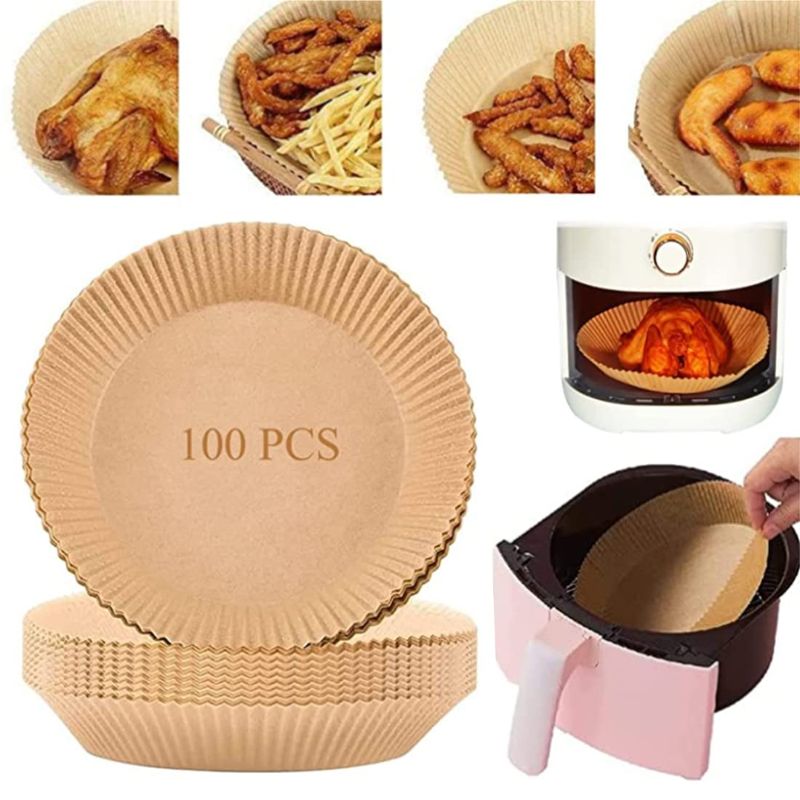 Photo 1 of Air Fryer Disposable Paper Liner, Air Fryer Liners, Natural Parchment Paper Non-Stick Air Fryer Liners Cooking Paper, Water-Proof ,Air Fryer Liner for Air Fryer, Steamer, Microwave (100Pcs-6.3inch)

