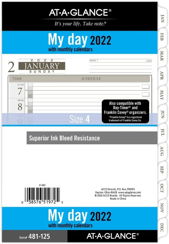 Photo 1 of 2022 Daily Planner Refill by AT-A-GLANCE, 12010 Day-Timer, 5-1/2" x 8-1/2", Size 4, Desk Size, One Page per Day, Loose-Leaf (481-125)
